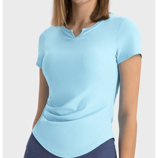 Womens Clothing Gym Shirts Flowing Yoga Top Women Outdoor Jogging T-shirt Ribbed Women Pulovers Short Sleeve Fitness Sport Crop Tops