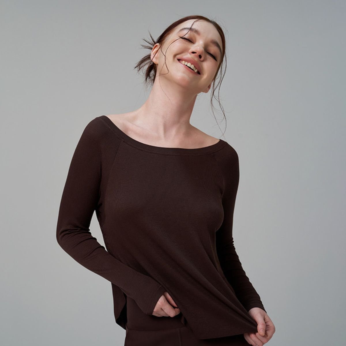 Women Modal Loose Yoga Off-the-shoulder T-Shirt Long Sleeves Top Casual Gym Autumn - Image 3