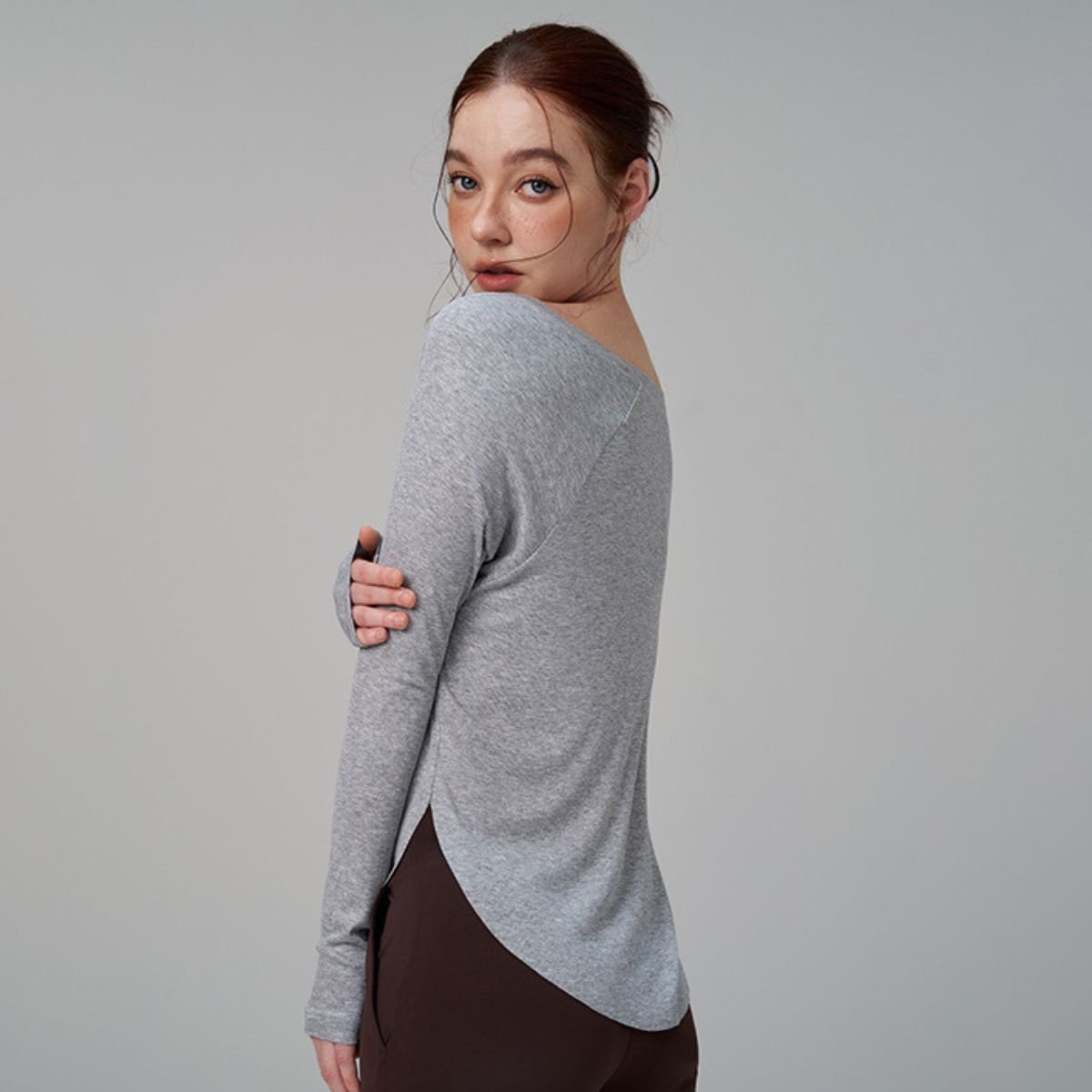 Women Modal Loose Yoga Off-the-shoulder T-Shirt Long Sleeves Top Casual Gym Autumn - Image 2