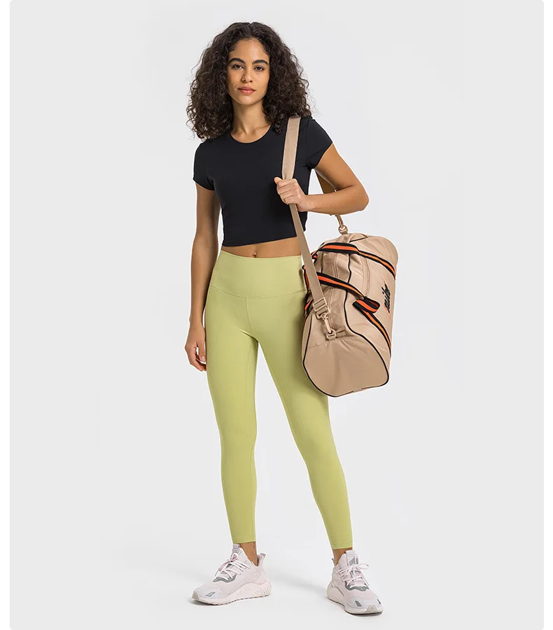 Somatic YOGA Wear Top Women Gym Shirts Yoga Striped Rib T-shirt Short Sleeve Top Sport Fitness Sportswear Stretch Breathable Women's Blouse - Image 5