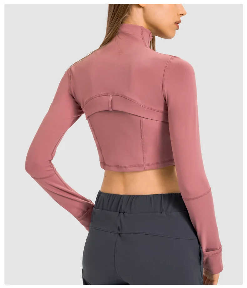 Women's Jacket Outerwear Suit for Fitness Gym Following Yoga Sport Stretch Slim Coat Jackets Stand-up Collar Windproof Zipper Crop Top - Image 4